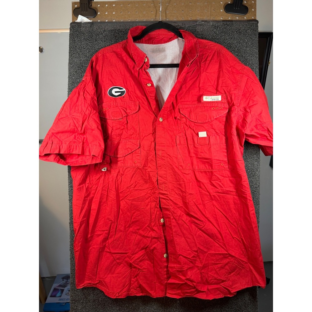 Columbia PFG Fishing Shirt Mens XL Red Georgia Bulldogs NCAA Short Sleeve 350